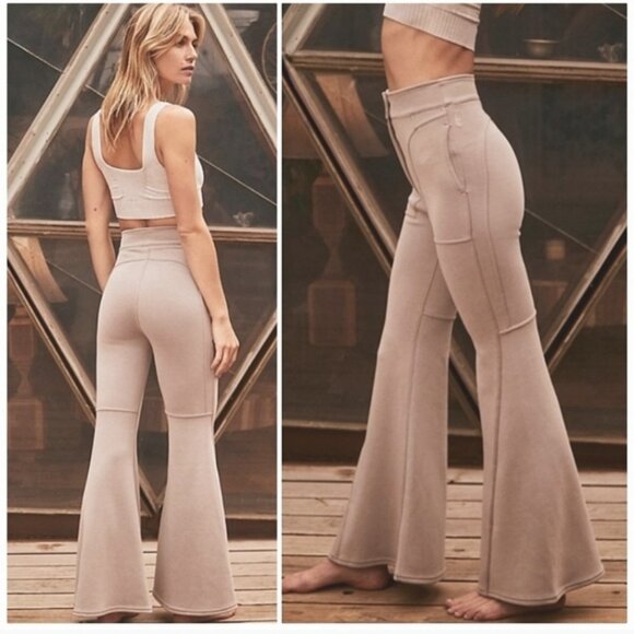 Free People Pants - Free People Movement Pants Womens 8 Beige Tan Light Heart Flare Stretch